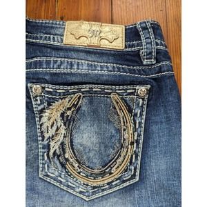 Miss Me Mid Rise Straight Stone Washed horseshoe design Embellished Jeans, 30